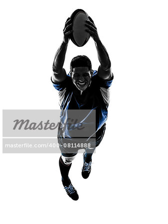 one caucasian rugby man player  in studio  silhouette isolated on white background