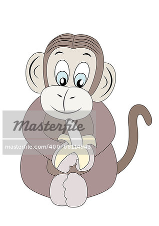 A happy smiling monkey holding a banana.