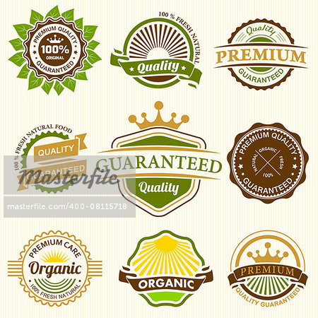 Set of Nine Fresh Organic Labels and Elements