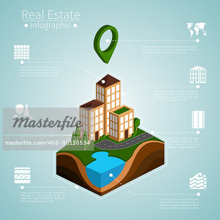 Isometric condominium district map.  Infographics icon illustration. EPS 8