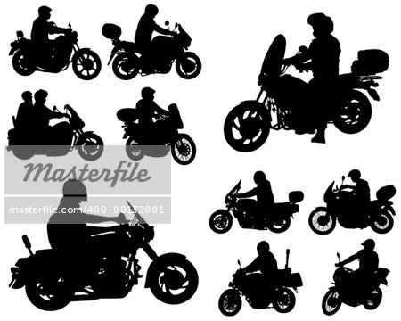 motorcyclists silhouettes collection - vector