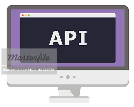 vector illustration of personal computer display showing window with api heading itisolated on white