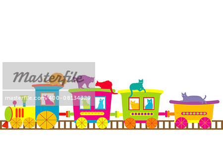 Cartoon train with colored cats
