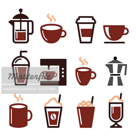 Vector icons set of coffee isolated on white