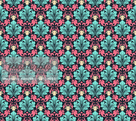 Colourfull  seamless damask ornate  pattern