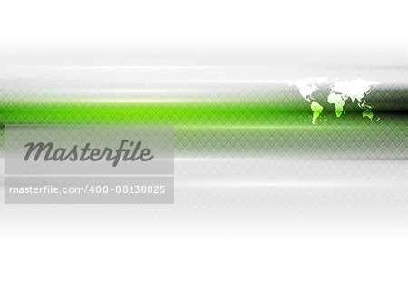 Green white hi-tech abstract background with world map. Vector art design