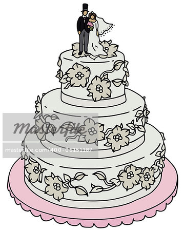 Hand drawing of a big wedding cake