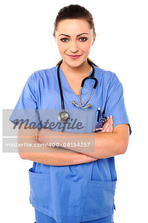 Charming medical professional isolated against white background