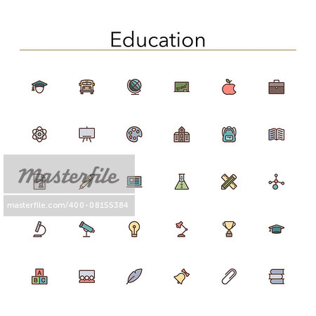 Education colored line icons set. Vector illustration.