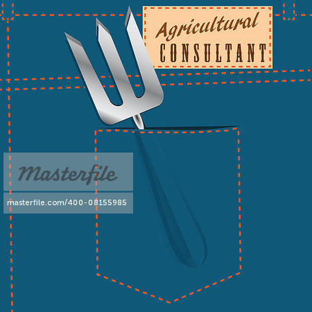 Symbolic jeans pocket Agricultural Consultant with small rake. Vector illustration.