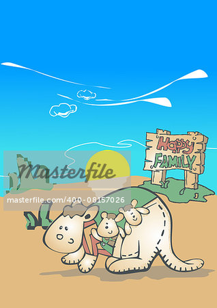 colorful vector cartoon of kangaroo. Its time for play. cause we are happy family