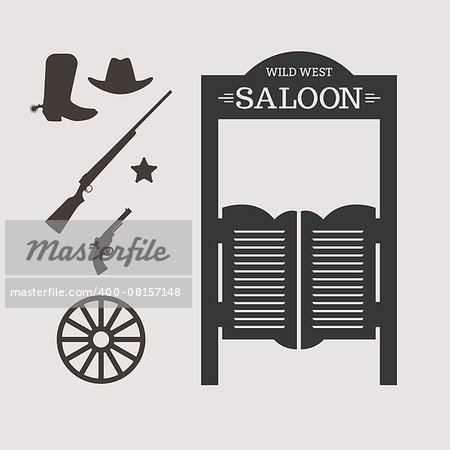 Western icons. Saloon door silhouette. Vector illustration