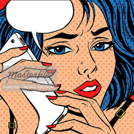 Pop art vintage comic. Girl phone talk retro background