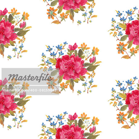 Seamless pattern with watercolor flowers. Vector illustration.