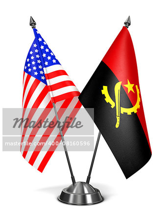 USA and Angola - Miniature Flags Isolated on White Background.