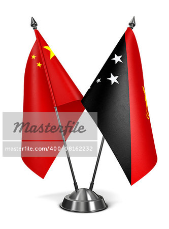 China and Papua New Guinea - Miniature Flags Isolated on White Background.