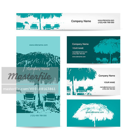 Business card design, tropical resort. Vector illustration