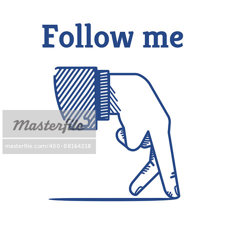 Follow me. Vintage graphic design of human hand gesture