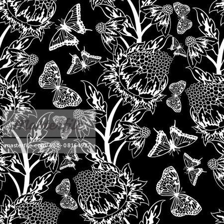 Seamless floral ornate  pattern with butterflies