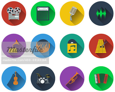 Set of musical icons in flat design