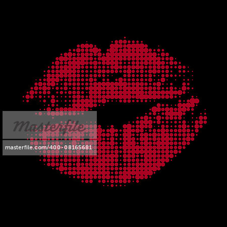 Halftone red attractive woman lips, vector illustration