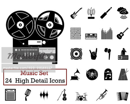 Set of 24 Music Icons in Black Color.