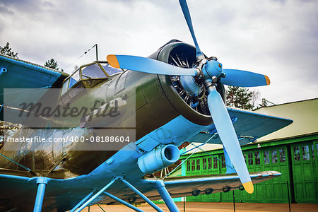 Fuselage of the old single-engine aircraft with a propeller.