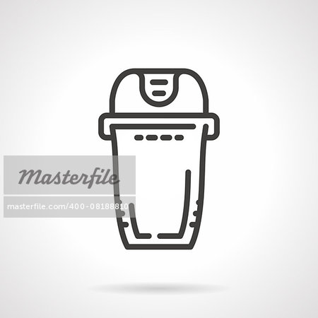 Black flat line vector icon for trash can with lid for home on white background.