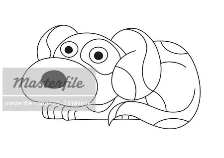 Cartoon puppy, vector illustration of cute dog surprising, coloring book page for children