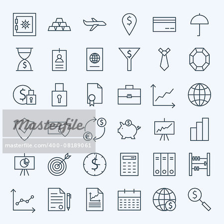 Line Money Finance and Banking Icons Set. Vector Set of 36 Line Art Modern Icons for Web and Mobile. Bank and Banking. Money and Finance Items. Business Commerce Marketing and Shopping Objects.