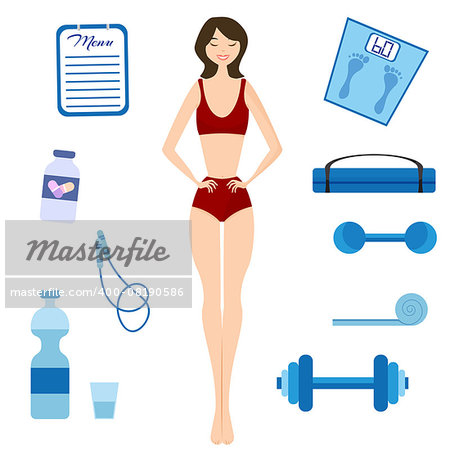 Flat vector illustration Slimming girl and Healthy lifestyle