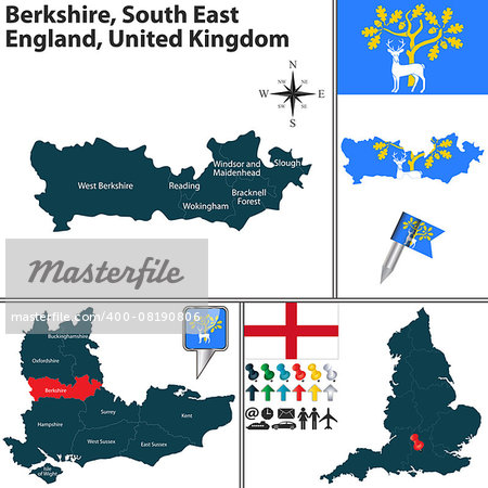 Vector map of Berkshire, South East England, United Kingdom with regions and flags