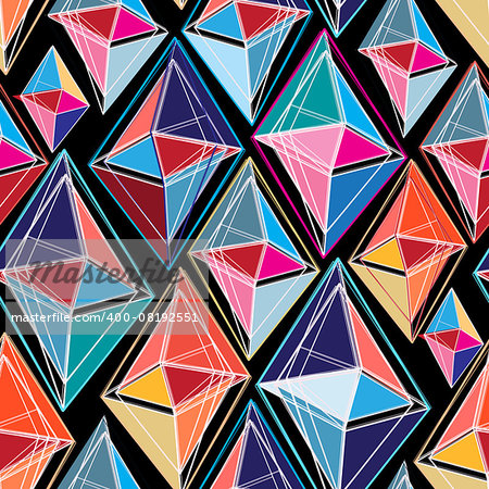 bright seamless abstract pattern of polygons on a black background