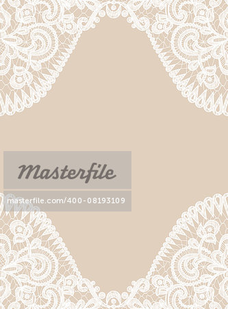 Wedding invitation or greeting card with lace border on beige background