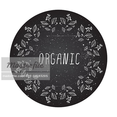Organic - banner. Hand-sketched herbal elements on chalkboard background.