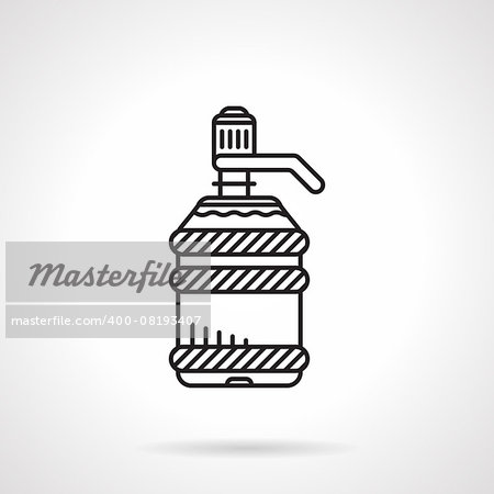 Black flat line style vector icon for large plastic bottle with pump with water cooler on white background.