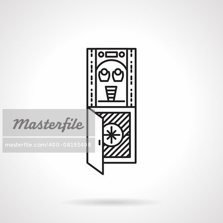 Black flat line style vector icon for water cooler with freezer section on white background.