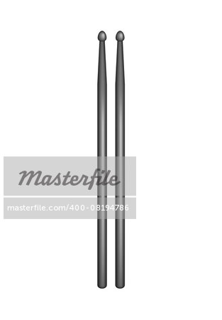 A pair of wooden drumsticks in black design on white background