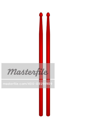 Pair of wooden drumsticks in red design on white background