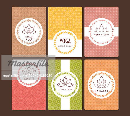 Vector illustration of Set of logos and patterns for a yoga studio