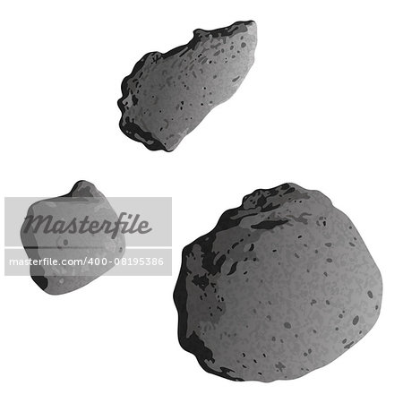 Realistic stone asteroids isolated on white background - asteroid Gaspra and ex asteroids, moons of Mars - Phobos and Deimos. Elements of this image furnished by NASA (http://solarsystem.nasa.gov). Eps10, contains transparencies. Vector