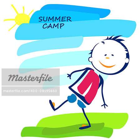 summer camp poster with happy little boy