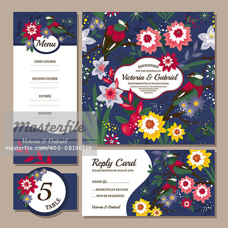 Set of floral wedding cards vector illustration