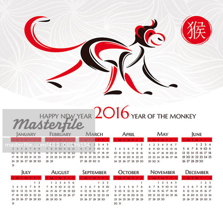 Year of the monkey 2016 calendar vector illustration