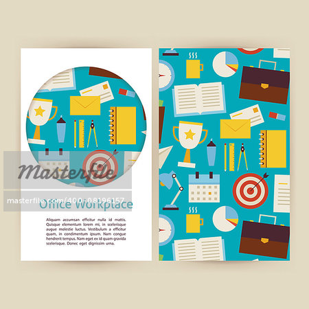Office Workplace Business Banners Set Template. Flat Style Vector Illustration of Brand Identity for Business Lifestyle Promotion. Colorful Pattern for Advertising. Office Work
