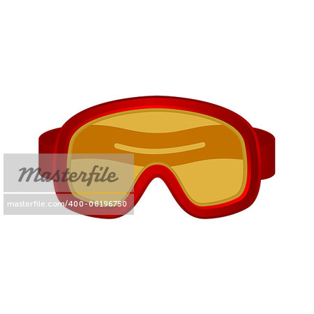 Ski sport goggles in red design on white background