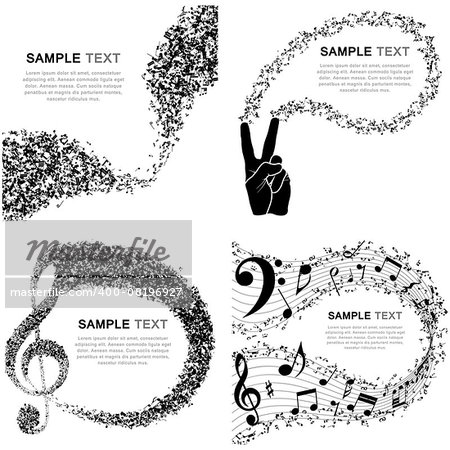 Set of Musical Design Elements From Music Staff With Treble Clef And Notes in Black and White Colors. Elegant Creative Design Isolated on White. Vector Illustration.