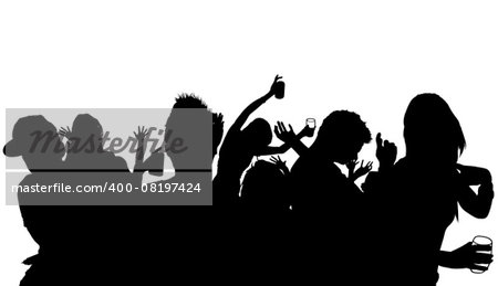 Dancing Crowd Silhouette - Black Illustration, Vector