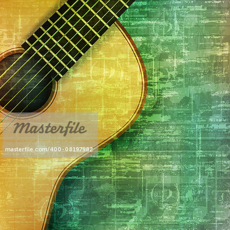 abstract music grunge vintage background acoustic guitar vector illustration