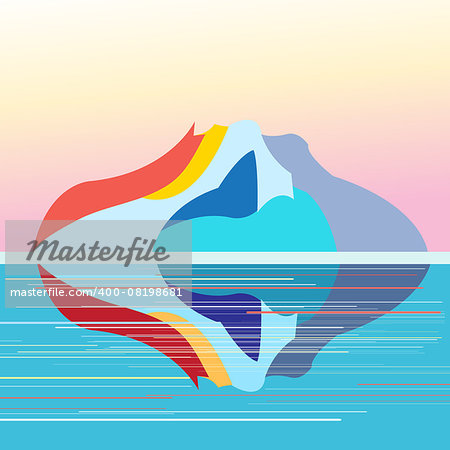 Vector illustration of a beautiful seascape on the background of the island